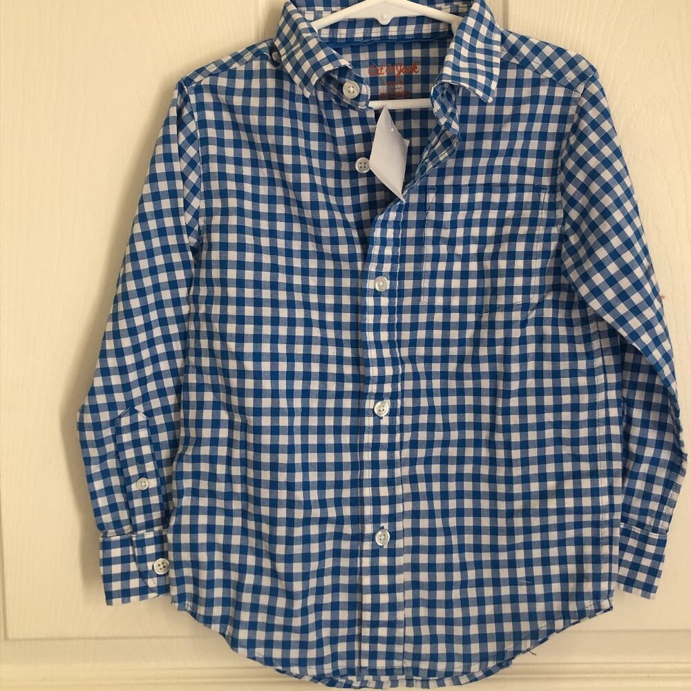 Cat & Jack Boys Blue Plaid Long Sleeve Button Down Shirt 4T- 5T